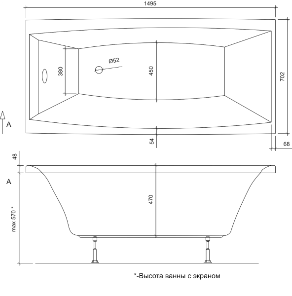 Ванна акриловая прямоугольная SanArt Invitro 170x75 - фото2